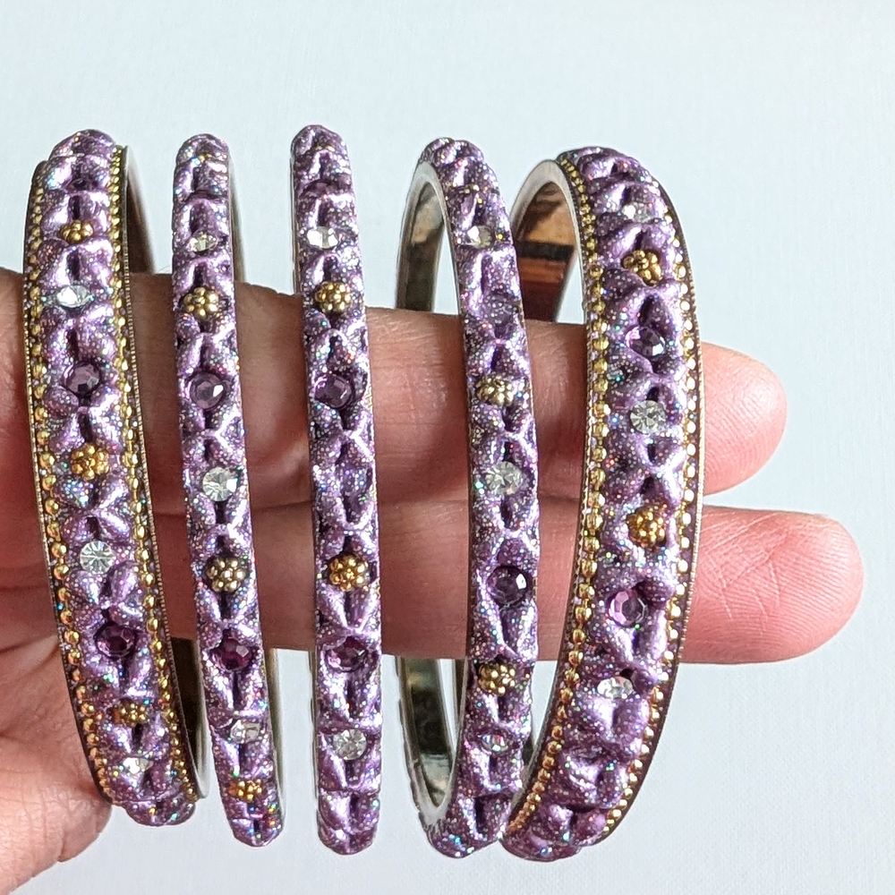 Scintillating Purple and Gold Bangles, set Of 5.